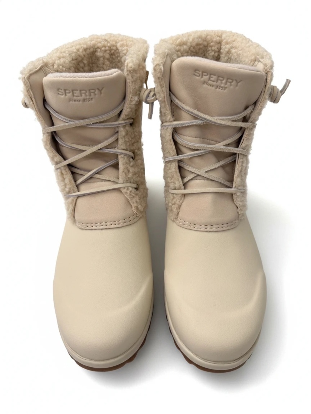 Sperry Women's Maritime Repel Teddy Trim Boots in Cream. Size 9.5